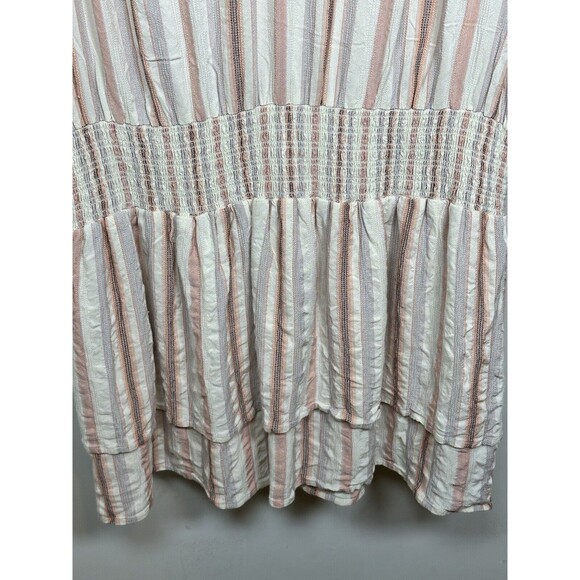 Paige Cristina Minidress In Ecru Smocked Tiered Fits Like a Size L Pink Stripes - Picture 6 of 8